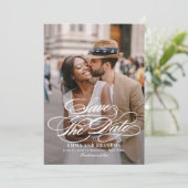 Poetic Script Elegant Wedding Save the Date Card Einladung (Stehend Vorderseite)