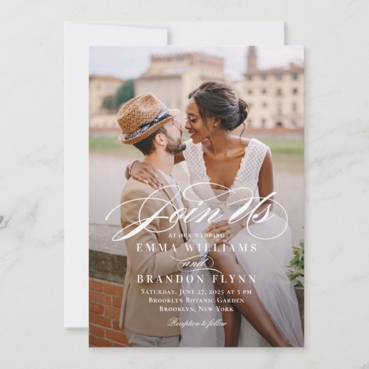 Poetic Script Foto Hochzeitsfeier PSC Einladung (Vorderseite)