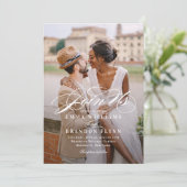 Poetic Script Foto Hochzeitsfeier PSC Einladung (Stehend Vorderseite)