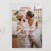 Poetic Script Foto Hochzeitsfeier PSC Einladung (Vorne/Hinten)