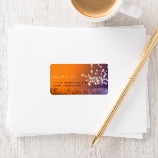 Poetic Twilight Dandelion Wedding Address Adressaufkleber (Insitu)