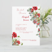 Poetic Vibrance Red Floral Brautparty Einladung (Stehend Vorderseite)