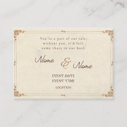 Poetic Vintage Wedding Invitation Card Begleitkarte (Vorderseite)