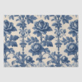 Poetische Rosen Französische Toile Floral Blau His Seidenpapier (Vorderseite)