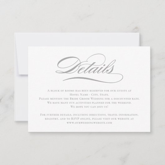Poetische Script EDITABLE FARBE Wedding Details Ca Einladung (Vorderseite)