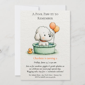 Poetische und Minimalistische Puppy Pool-Party Ein Einladung
