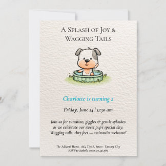 Poetische und Minimalistische Puppy Pool-Party Ein Einladung