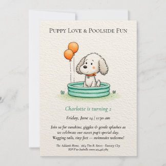 Poetische und Minimalistische Puppy Pool-Party Ein Einladung