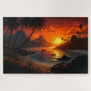 Poetischer Sonnenuntergang am tropischen Strand Puzzle