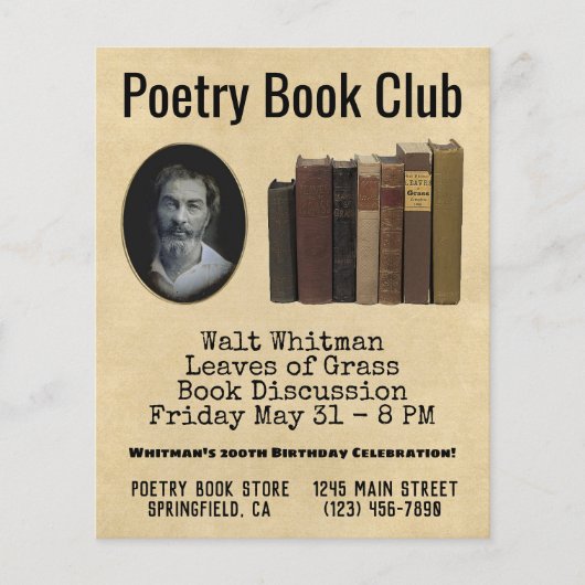 Poetry Book Club Flyer Walt Whitman Birthday (Vorne)