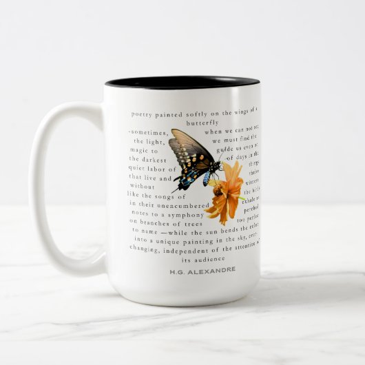 “Poetry Painted Softly” – Mug by H.G. Alexandre Zweifarbige Tasse (Links)