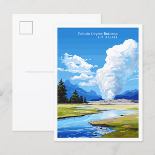 Pohutu-Geysir NZ Vintage-Reiseillustration Postkarte