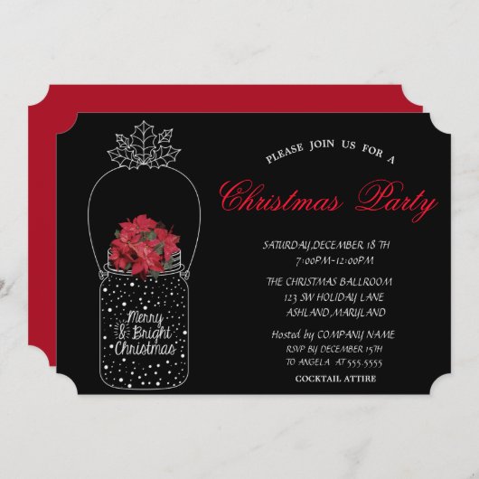Poindettia, Mason Jar Weihnachtsfest im Unternehme Einladung (Vorne/Hinten)