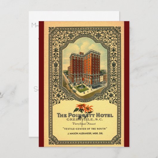 Poinsett Hotel Greenville Vintag Einladung (Vorne/Hinten)