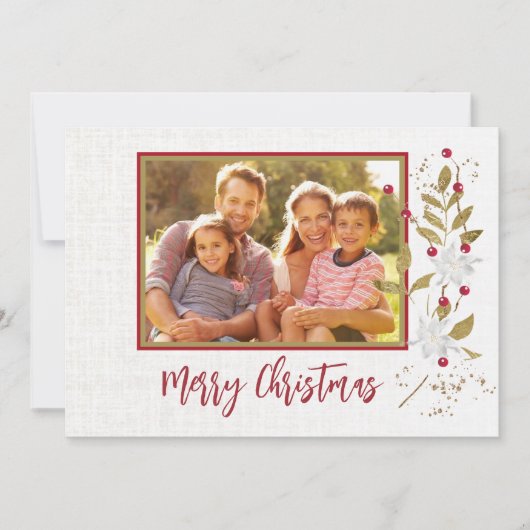 Poinsetta und Red Berry Custom Family Christmas Ca Karte (Vorderseite)