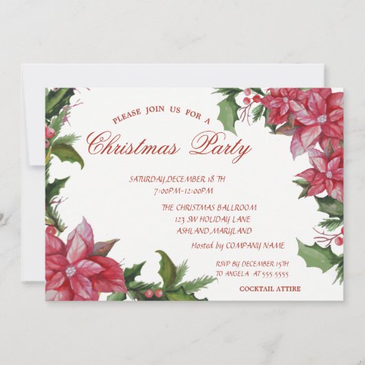 Poinsetta, Weihnachts-Party der Roten Unternehmen Einladung (Vorderseite)
