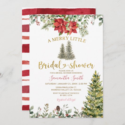 Poinsettia A Merry Little Bridal Shower Einladung (Vorne/Hinten)