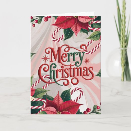 Poinsettia and Candy Canes Christmas Feiertagskarte (Vorderseite)