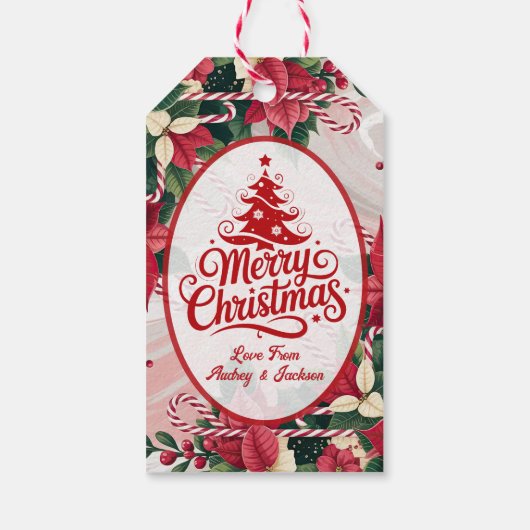 Poinsettia and Candy Canes Gift Tag Geschenkanhänger (Rückseite)