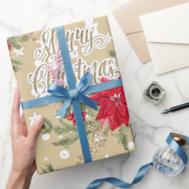 Poinsettia and Holly Berries Christmas Geschenkpapier