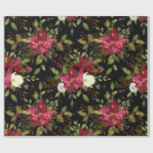 Poinsettia-Aquarell-Blumenweihnachtsschwarz-Rot Geschenkpapier (Flach)