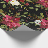 Poinsettia-Aquarell-Blumenweihnachtsschwarz-Rot Geschenkpapier (Ecke)