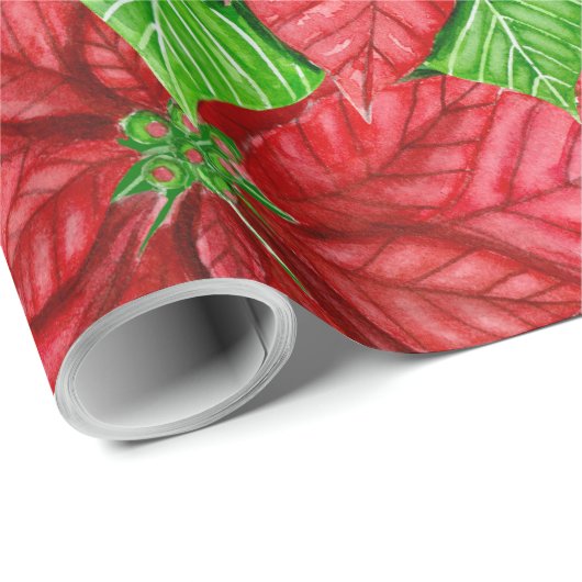 Poinsettia Aquarellbild Geschenkpapier (Rolleneckpunkt)