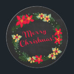Poinsettia auf Chalkboard, Frohe Weihnachten! Rund Feiertagskarte<br><div class="desc">Poinsettia auf Chalkboard,  Frohe Weihnachten! Rundkarte. Sie anpassen!</div>