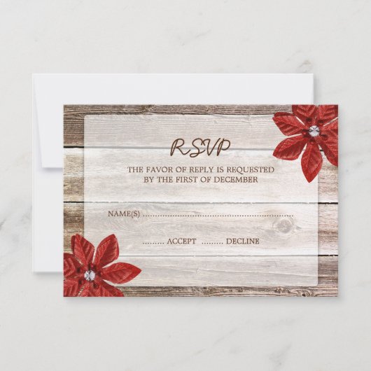 Poinsettia Barn Wood Wedding RSVP Response Card (Vorderseite)