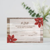 Poinsettia Barn Wood Wedding RSVP Response Card (Stehend Vorderseite)