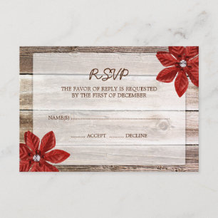 Poinsettia Barn Wood Wedding RSVP Response Card Karte