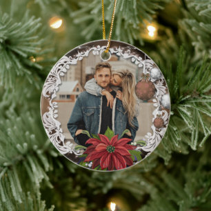 Poinsettia Bauble   Verziertes Weihnachtsfeiertag- Keramik Ornament