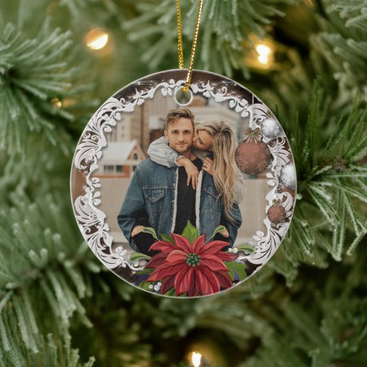 Poinsettia Bauble | Verziertes Weihnachtsfeiertag- Keramik Ornament (Baum)