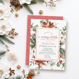 Poinsettia & Baumwolle Fröhliche kleine Babyparty Einladung