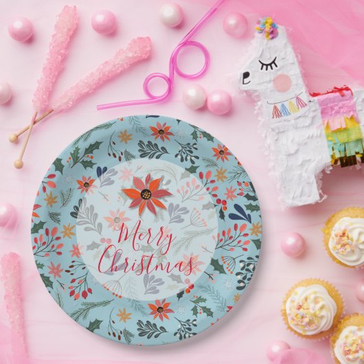 Poinsettia Berries Blätter Weihnachten Pappteller (Party)