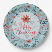 Poinsettia Berries Blätter Weihnachten Pappteller (Vorderseite)