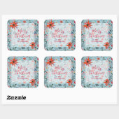 Poinsettia Berries Blätter Weihnachten Quadratischer Aufkleber (Blatt)