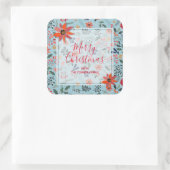 Poinsettia Berries Blätter Weihnachten Quadratischer Aufkleber (Tasche)