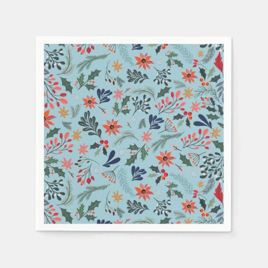 Poinsettia Berries Blätter Weihnachten Serviette (Vorderseite)