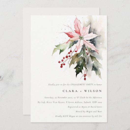 Poinsettia Berries Foliage Verlobung Einladung (Vorne/Hinten)