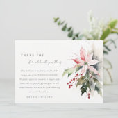 Poinsettia Berries Foliage Water color Wedding Dankeskarte (Stehend Vorderseite)