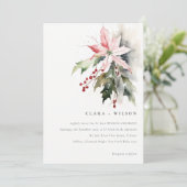 Poinsettia Berries Foliage Water color Wedding Einladung (Stehend Vorderseite)