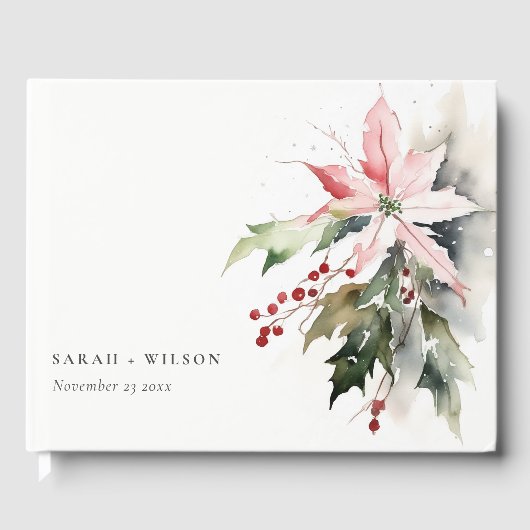 Poinsettia Berries Foliage Water color Wedding Gästebuch (Vorderseite)