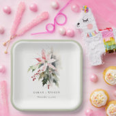 Poinsettia Berries Foliage Water color Wedding Pappteller (Party)