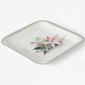 Poinsettia Berries Foliage Water color Wedding Pappteller (Gewinkelt)