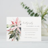 Poinsettia Berries Foliage Water color Wedding RSVP Karte (Stehend Vorderseite)