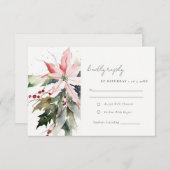 Poinsettia Berries Foliage Water color Wedding RSVP Karte (Vorne/Hinten)