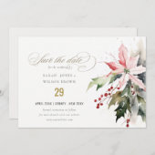 Poinsettia Berries Foliage Water color Wedding Save The Date (Vorne/Hinten)