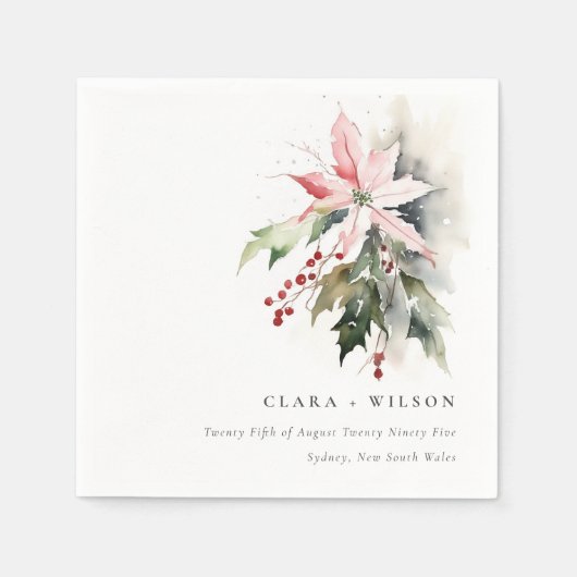 Poinsettia Berries Foliage Water color Wedding Serviette (Vorderseite)