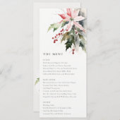 Poinsettia Berries Foliage Wedge Menu Card Einladung (Vorne/Hinten)